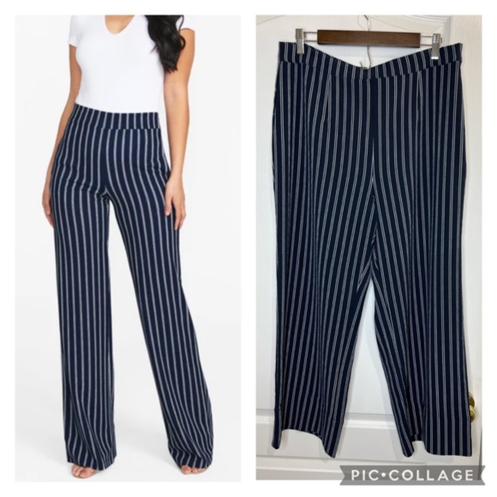 Abercrombie and Fitch blue navy and white striped wide leg pants size L